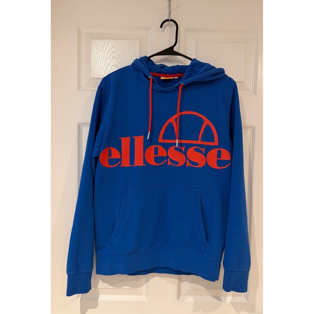 Ellesse Heritage Mens Blue Red Logo Pullover Hoodie Small Rare Colorway
